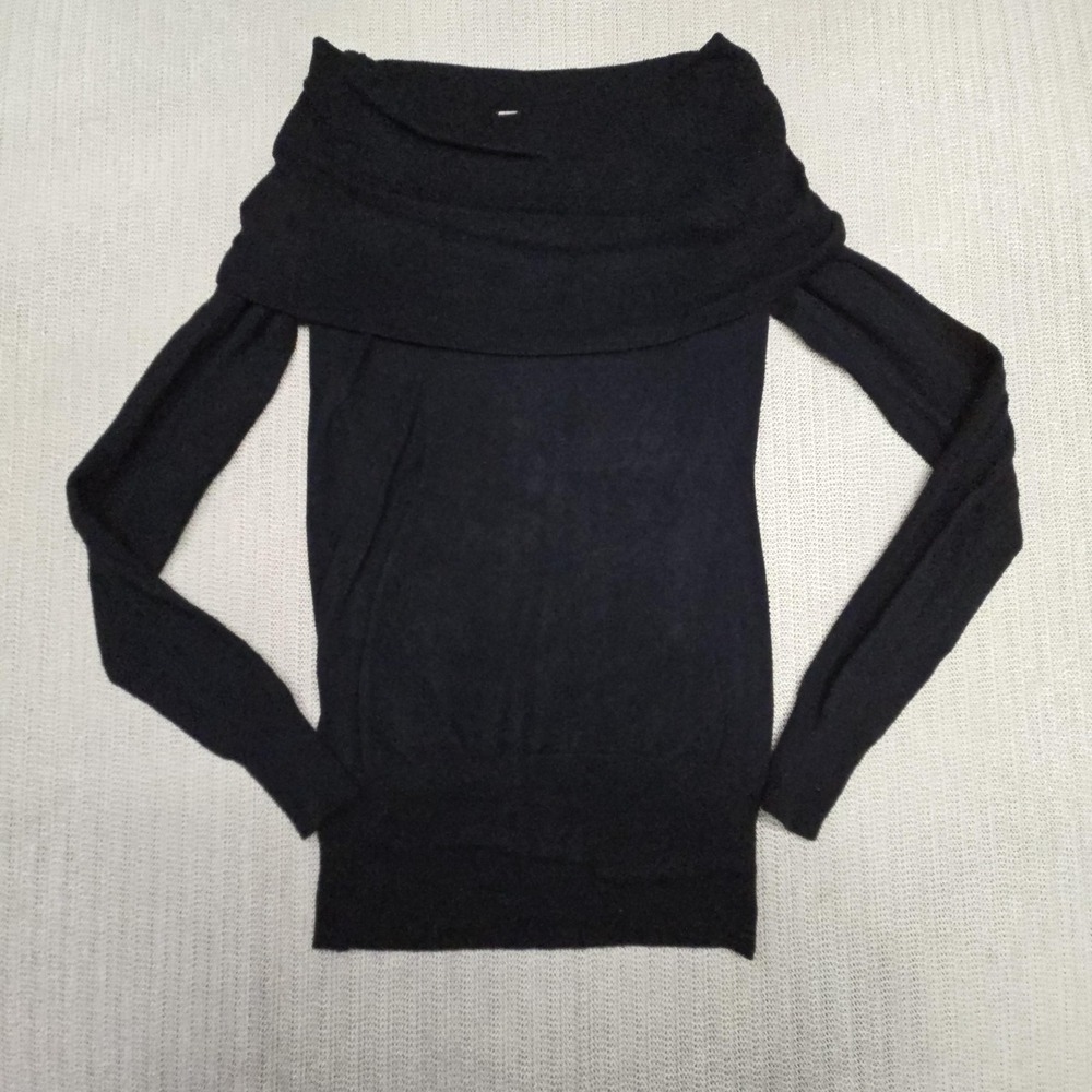 Philosophy Sweater Womens Small Black Off Shoulder Boat Neck Knit Top Pullover